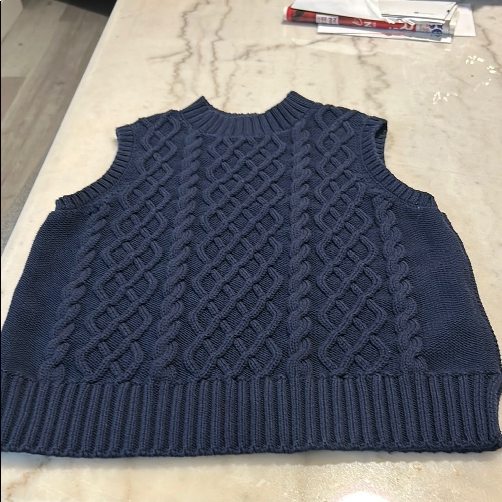 Caslon Blue Crew Neck Sweater with Cable Knit Design